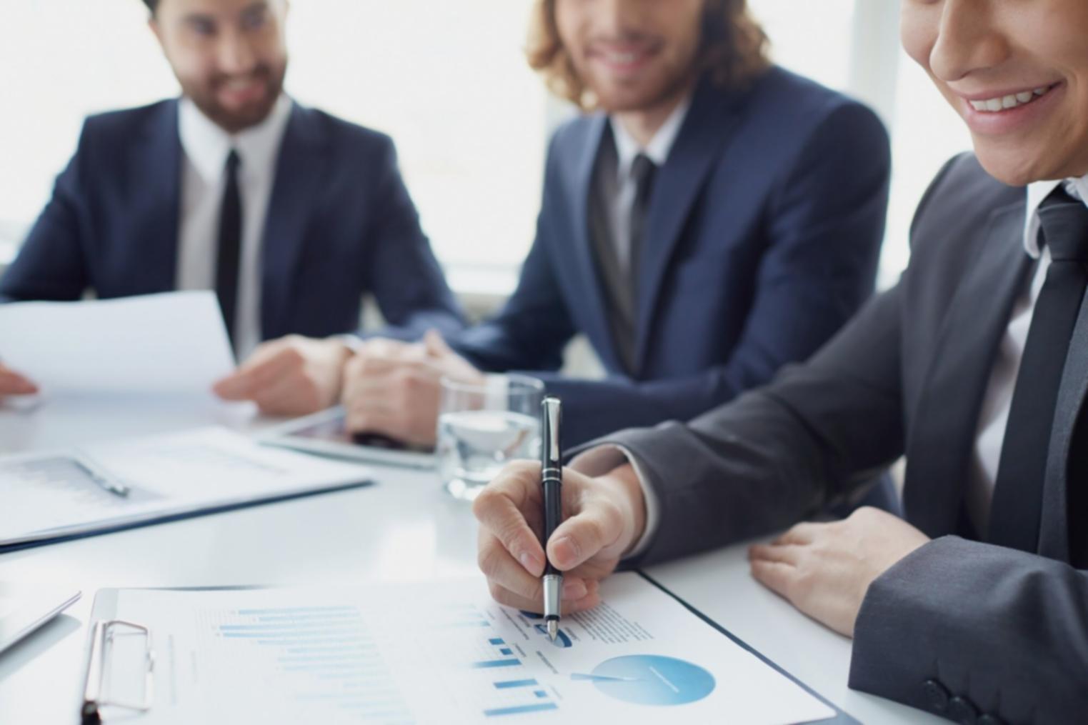 Professional presenting financial analysis to business team